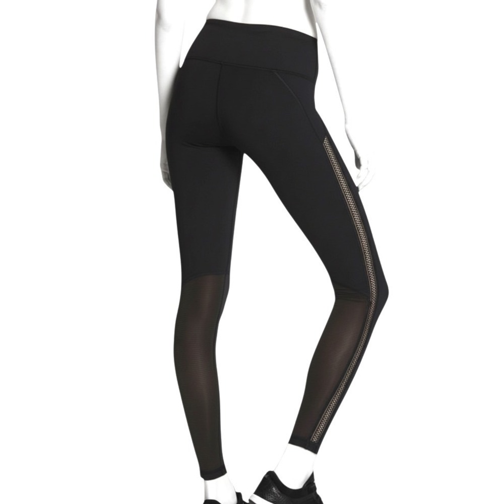 VICTORIA'S SECRET SPORT Knockout Tight BLACK LEGGINGS w/MESH SIDE STRIPES sz M